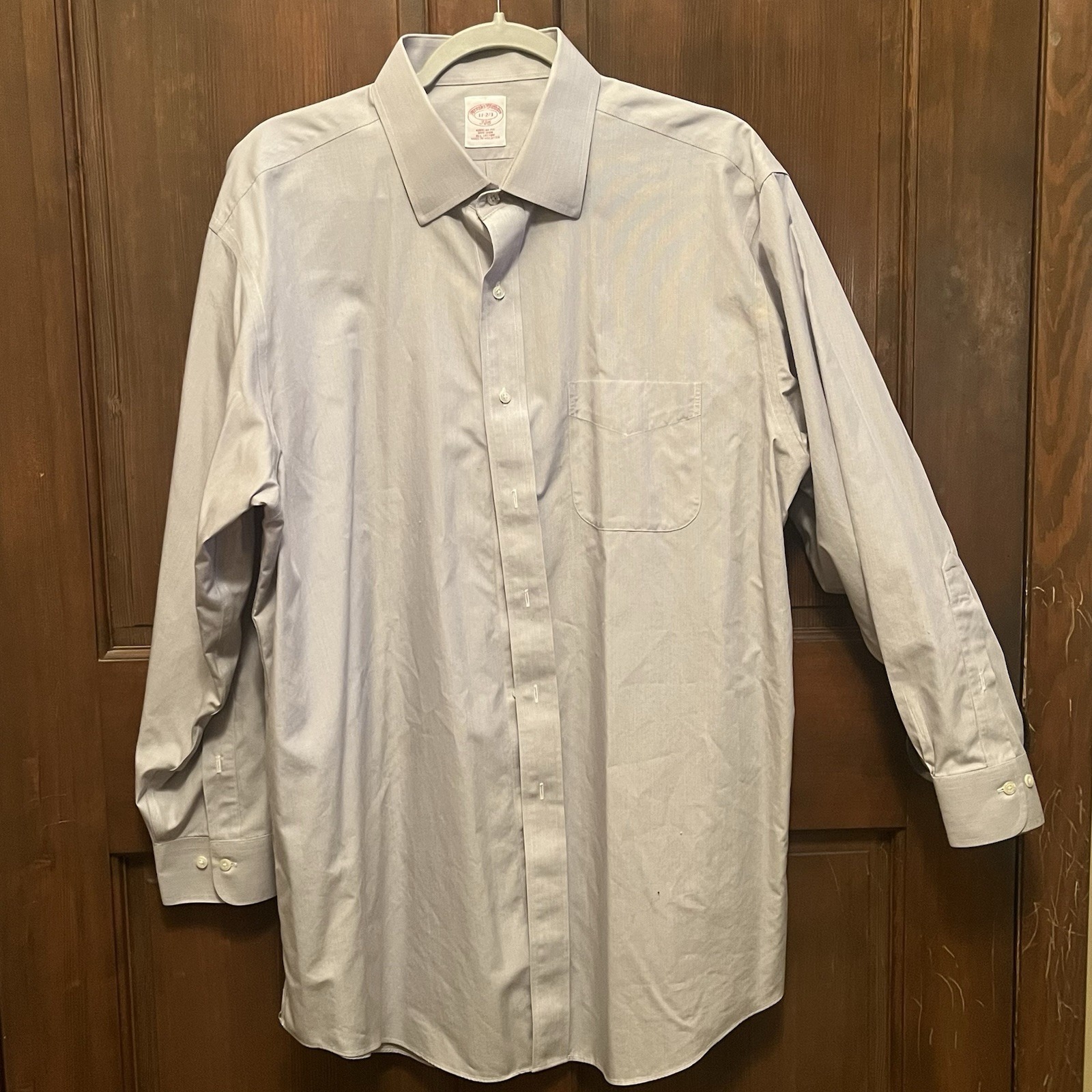 Brooks Brothers 346 Men's Non-Iron Dress Shirt Regular Fit 17 32/33 Gray Cotton